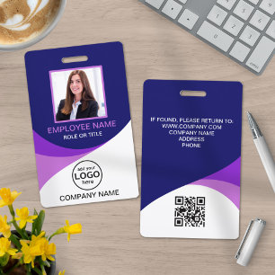 Custom Photo Corporate Employee Barcode Purple ID Badge