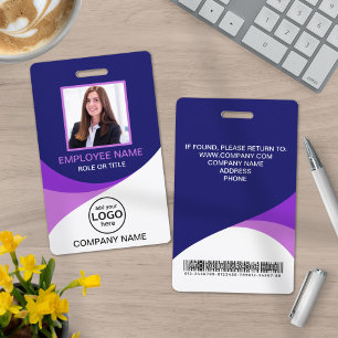 Custom Photo Corporate Employee Barcode Purple ID Badge