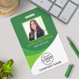 Custom photo corporate employee name tags Green ID Badge