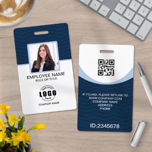 Custom Photo Corporate Employee QR Code Blue ID Badge