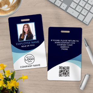 Custom Photo Corporate Employee QR Code Blue ID Badge