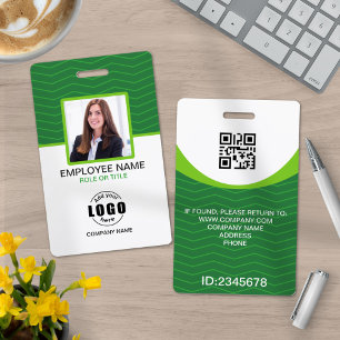 Custom Photo Corporate Employee QR Code Green ID Badge