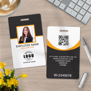 Custom Photo Corporate Employee QR Code Grey Yello ID Badge