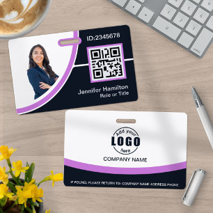 Custom photo corporate employee QR Code Purple ID Badge