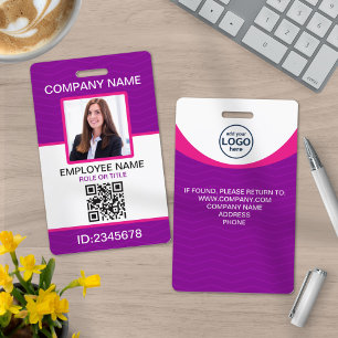 Custom Photo Corporate Employee QR Code Purple ID Badge