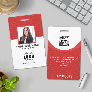 Custom Photo Corporate Employee QR Code Red ID Badge