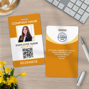 Custom Photo Corporate Employee QR Code Yellow ID Badge