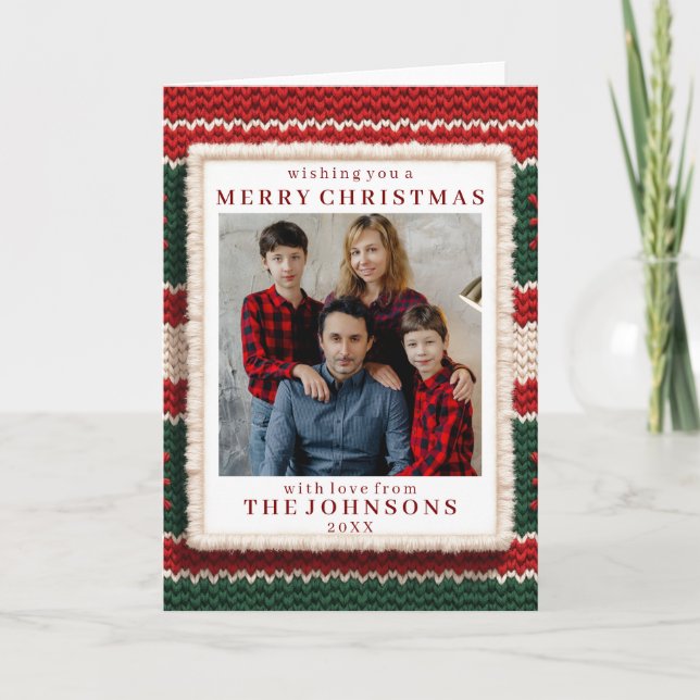 Custom Photo Cozy Knitted Sweater Frame Greeting Card (Front)