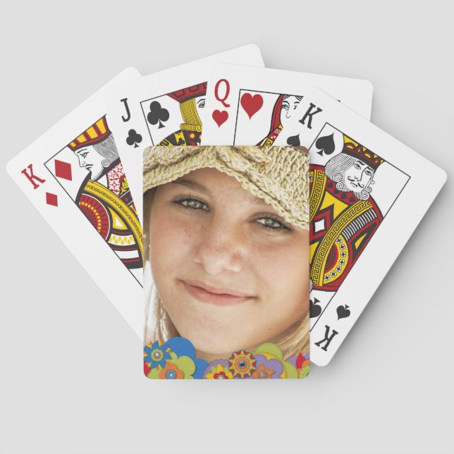 Custom Photo Create Your Own Retro 70s Flowers Playing Cards (Back)