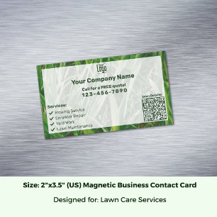 Custom Photo CTA QR Code Green White Lawn Care Magnetic Business Card