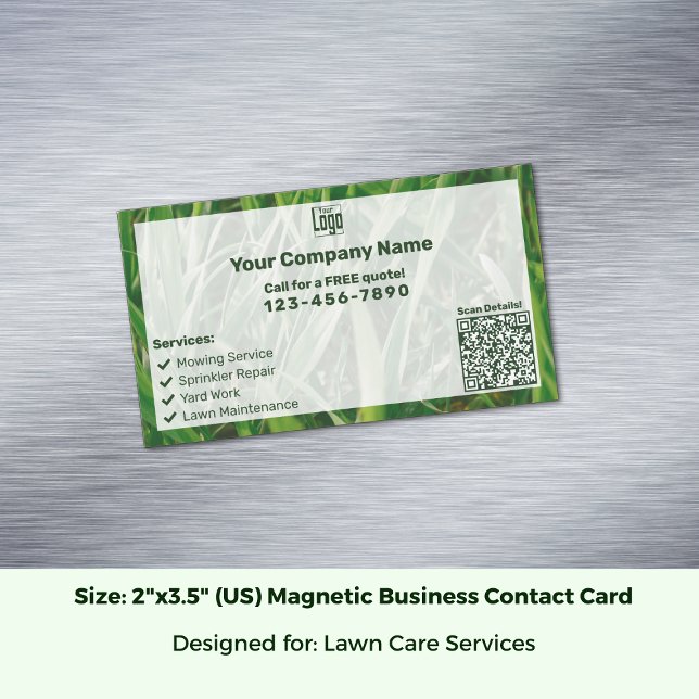 Custom Photo CTA QR Code Green White Lawn Care Magnetic Business Card (Custom Photo CTA QR Code Green White Lawn Care Business Card Magnet, Size 2x3.5 inch (US))
