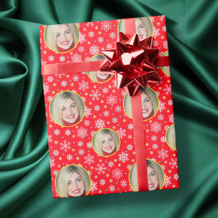 Custom Photo Custom Logo Snowflake Red Festive Wrapping Paper