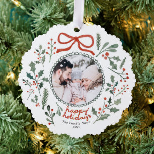 Custom Photo Cute Hand Drawn Holiday Foliage Tree Decoration Card