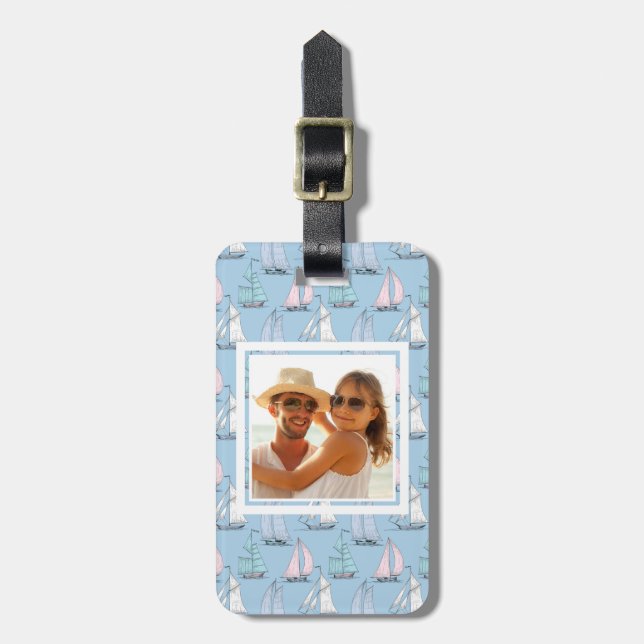 Custom Photo Cute Sailboat Pattern 1 Luggage Tag (Front Vertical)