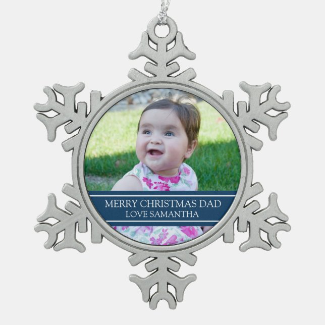 Custom Photo Dad Christmas Ornament Blue (Front)