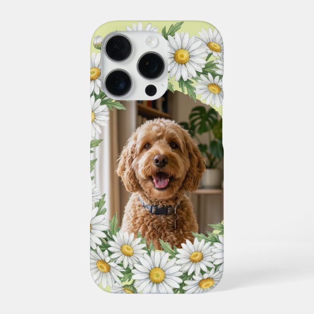Custom Photo Daisy Wreath Goldendoodle Dog Mum iPhone Case (Back)