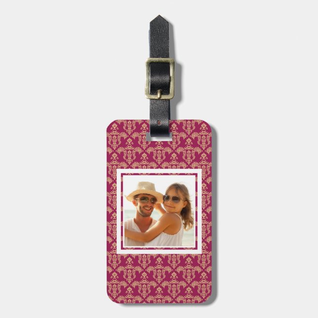 Custom Photo Damask wallpaper 4 Luggage Tag (Front Vertical)