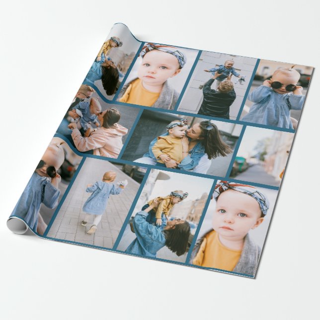 Custom Photo Denim Blue Wrapping Paper (Unrolled)