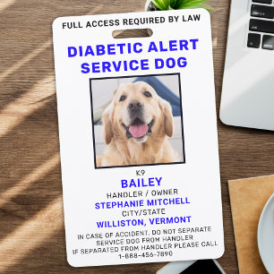 Custom Photo Diabetic Alert Service Dog ID Badge