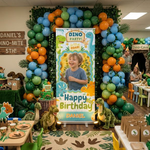 Custom Photo Dinosaur Birthday Party Retractable Banner