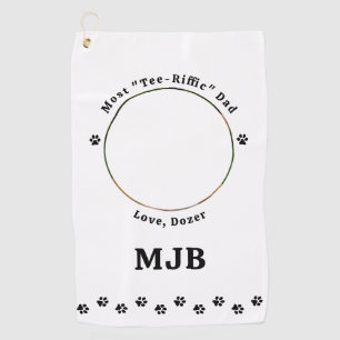 Custom Photo Dog Best Dad Ever Golfer Black Golf Towel