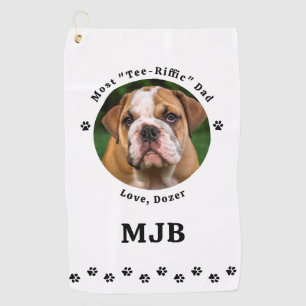 Custom Photo Dog Best Dad Ever White Black Golf Towel