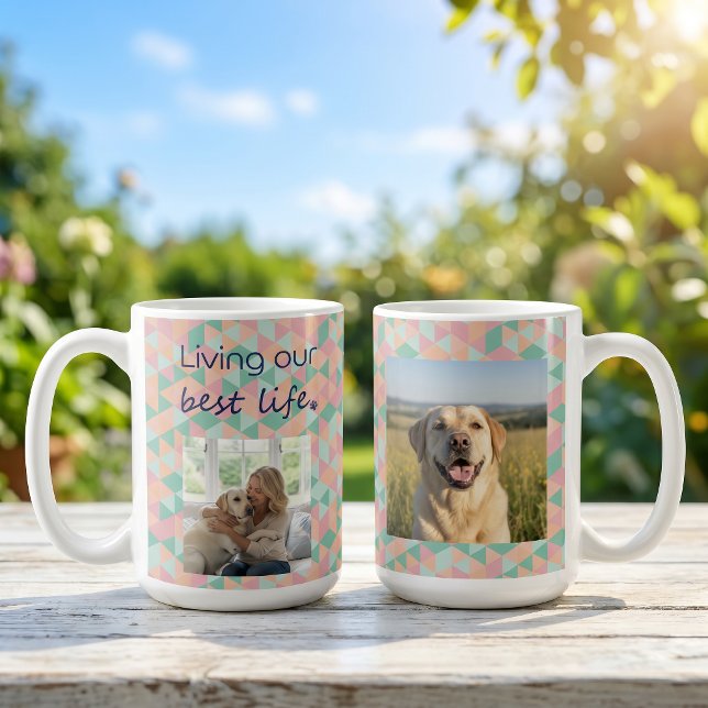 Custom Photo Dog Mum Geometric Pattern Coffee Mug (Creator Uploaded)