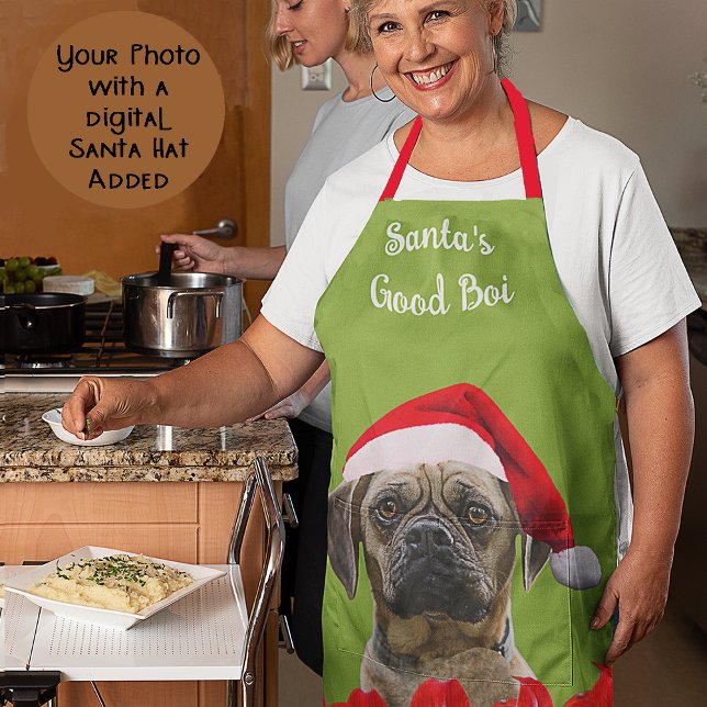 Custom Photo Dog Red Santa Hat & Orchids Mum Gift Apron (Creator Uploaded)