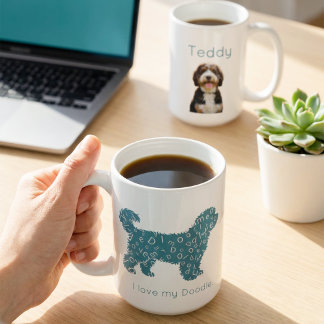 Custom Photo Doodle Mum Personalised Name Teal Coffee Mug