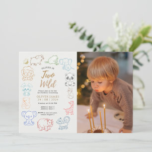 Custom photo Doodle Party Animals 2nd Birthday  Invitation