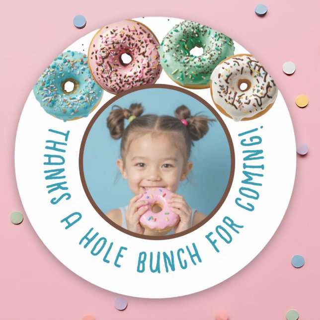 Custom Photo Doughnut Birthday Thanks A Hole Bunch Classic Round Sticker (Custom Photo Donut Birthday Thanks A Hole Bunch Classic Round Sticker)
