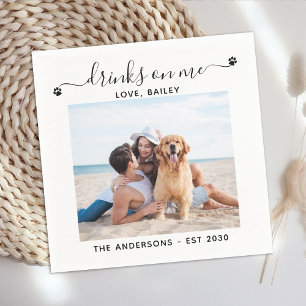 Custom Photo Drinks On Me Dog Bar Pet Wedding Napkin