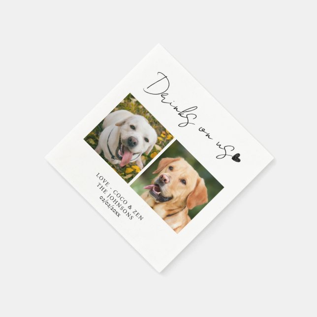 Custom photo Drinks on me pet dog wedding Napkin (Corner)