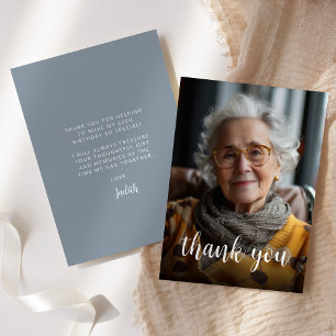 Custom Photo Dusty Blue 80th Birthday Party Thank You Card