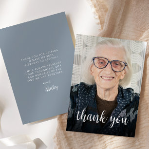 Custom Photo Dusty Blue 90th Birthday Party Thank You Card