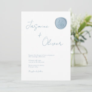 custom photo dusty blue wax seal summer wedding invitation