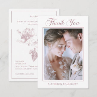 Custom Photo Dusty Pink Floral Wedding Calligraphy Thank You Card
