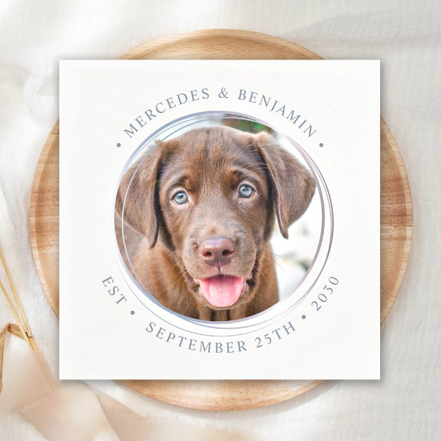 Custom Photo Elegant Dusty Blue Pet Dog Wedding Napkin (Creator Uploaded)