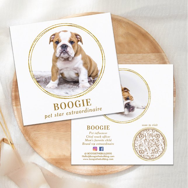 Custom Photo Elegant Gold Dog Pet Social Media  Square Business Card (Creator Uploaded)