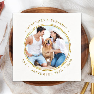 Custom Photo Elegant Gold Personalised Wedding Napkin
