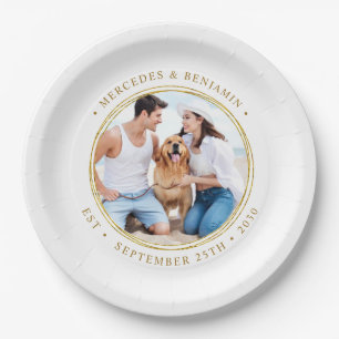 Custom Photo Elegant Gold Personalised Wedding Paper Plate