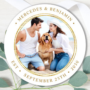 Custom Photo Elegant Gold Wedding Classic Round Sticker