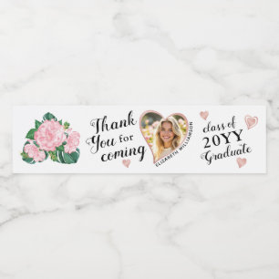 Custom Photo Elegant Graduation Thank You Water Bottle Label