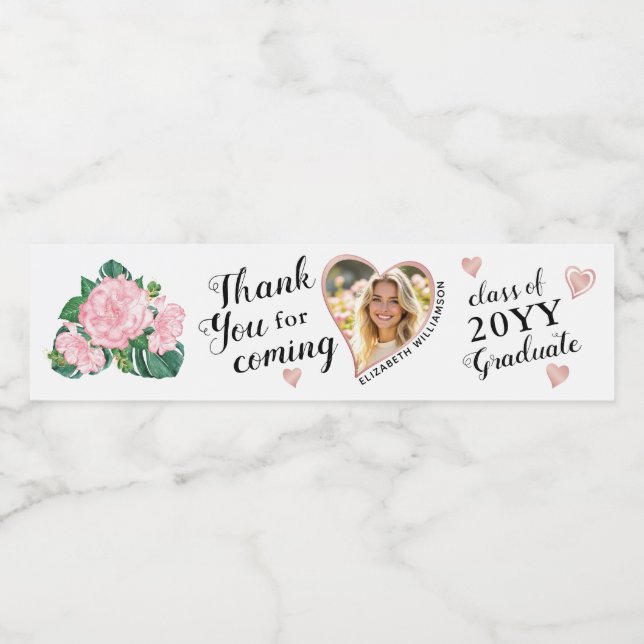 Custom Photo Elegant Graduation Thank You Water Bottle Label (Single Label)