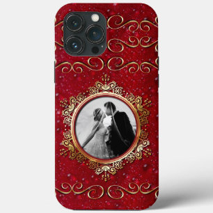 Custom Photo Elegant Red Gold Rose Drops iPhone 13 Pro Max Case