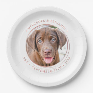 Custom Photo Elegant Rose Gold Personalise Wedding Paper Plate