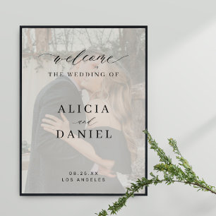 Custom photo elegant script wedding welcome sign