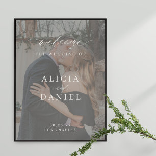 Custom photo elegant script wedding welcome sign