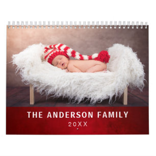 Custom Photo Elegant Styish Red Calendar