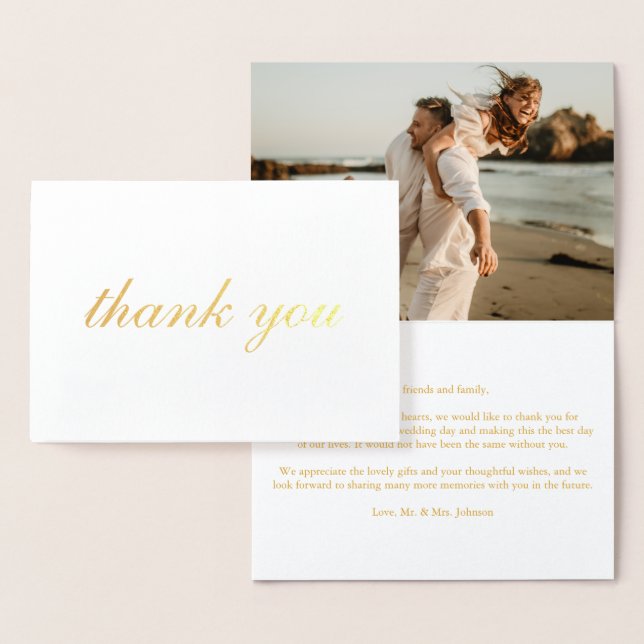 Custom Photo Elegant Thank You Wedding Real Gold Foil Card (Display)